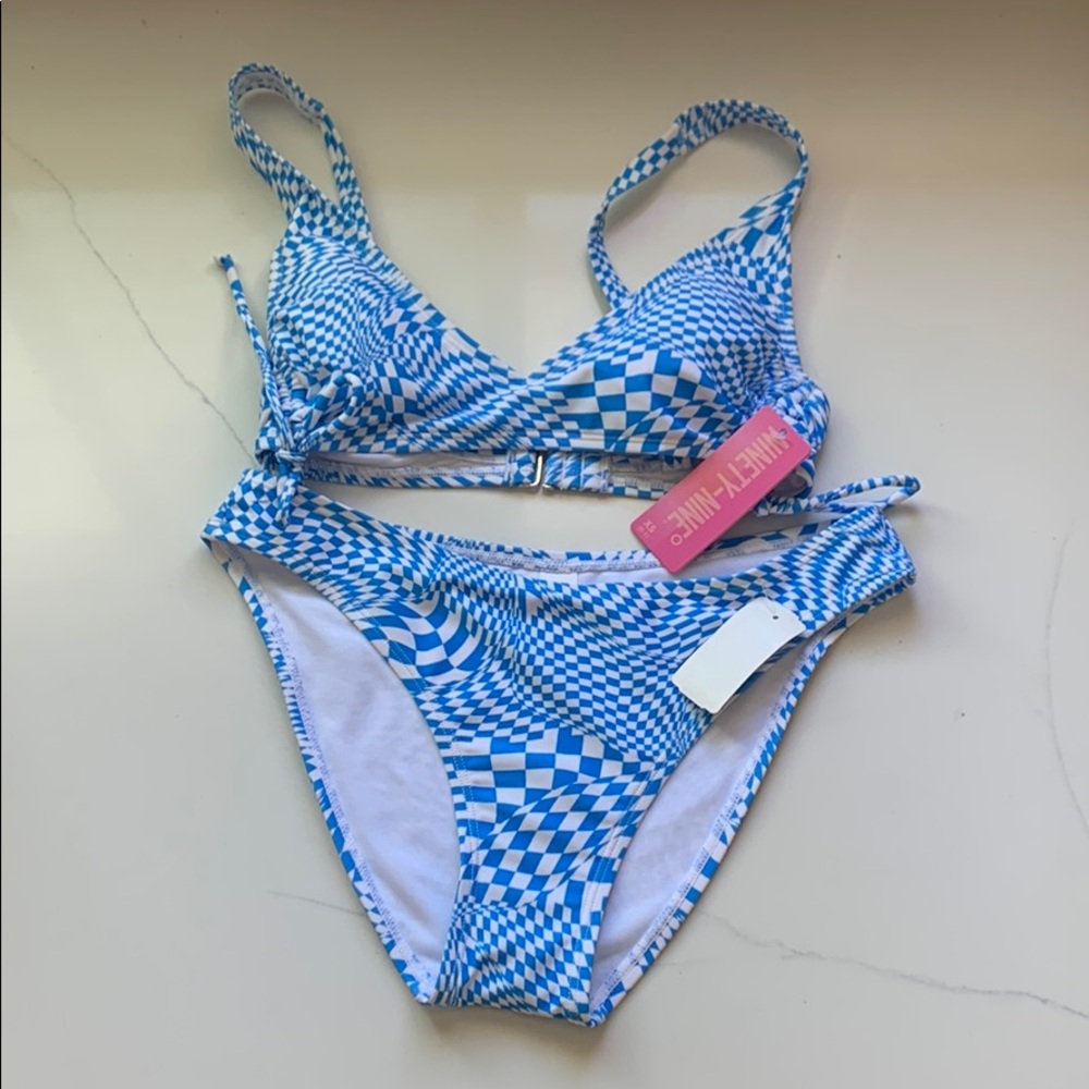 New blue and white checkered bathing suit